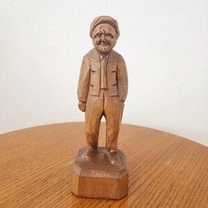 Vintage Paul Caron Wood Carving of Old Man Old Man Wooden Sculpture